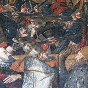 8.05 · Die Oberhäupter der christl. Allianz: Papst Pius V. zwischen dem span. König Philipp II. und dem Dogen von Venedig
